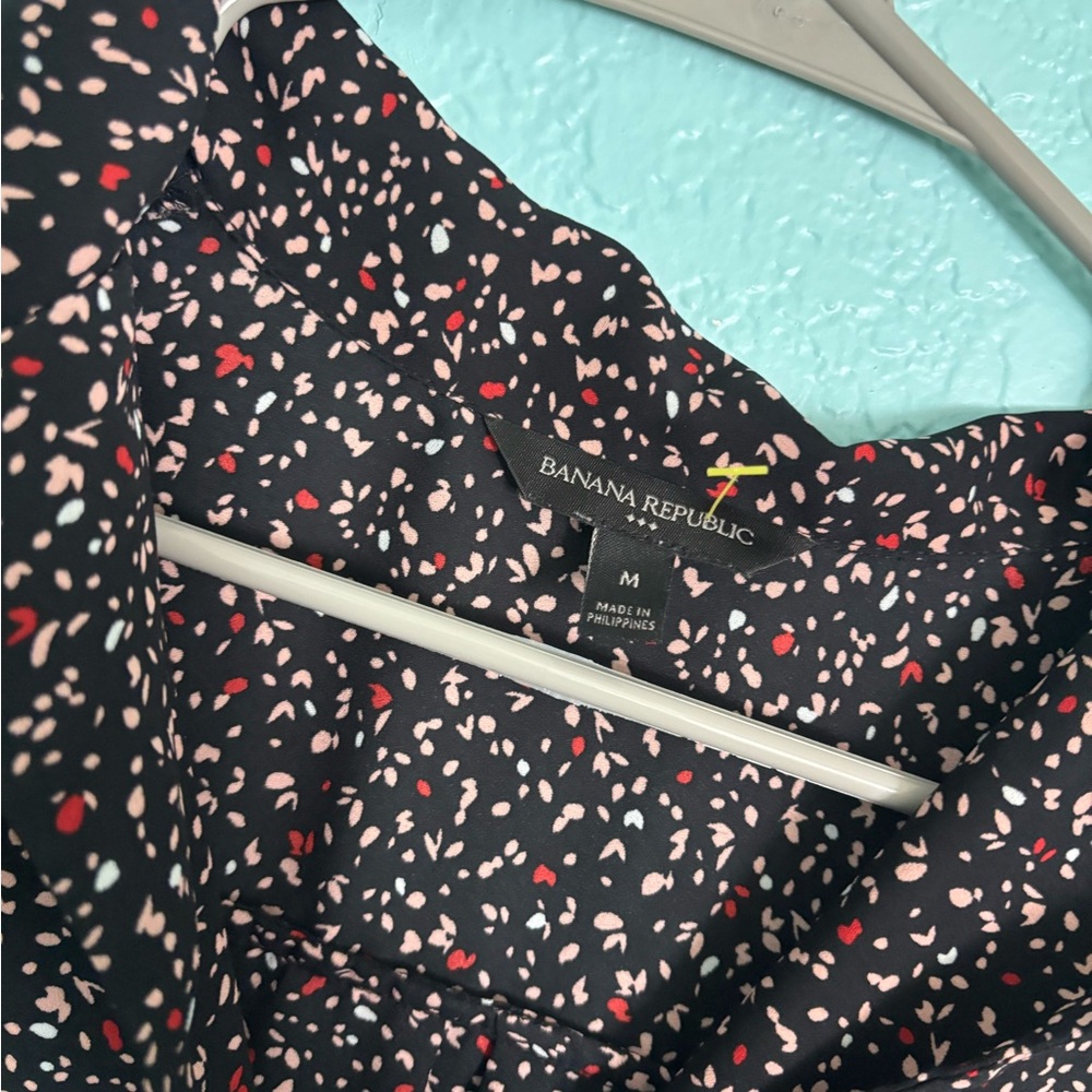 Banana Republic Black Blouse with Red and White Floral Pattern